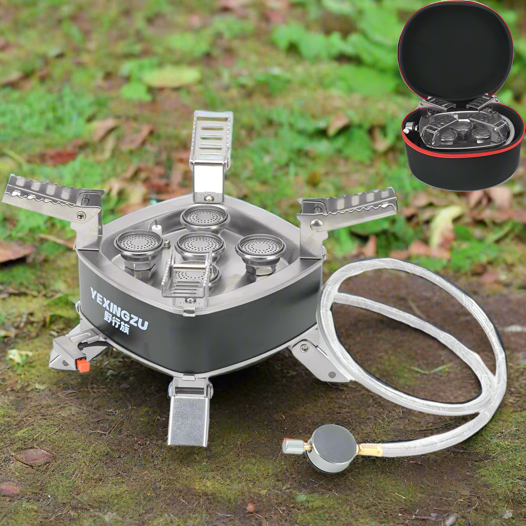 Royaleva Portable Camping Gas Stove - 3 & 5 Burner Folding Outdoor Cooking Stove - 5 burner