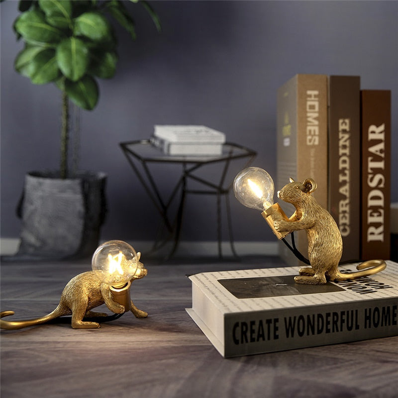 Royaleva Say Cheese Mouse Table Lamp - Artistic Resin LED Light Decor - White Standing