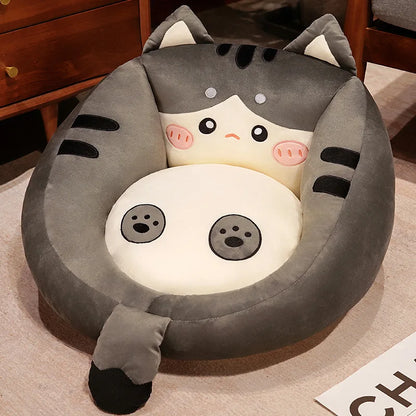 Royaleva Cartoon Cat Floor Cushion - Soft Plush Stuffed Tatami Sofa Pillow - Black / 50x30cm