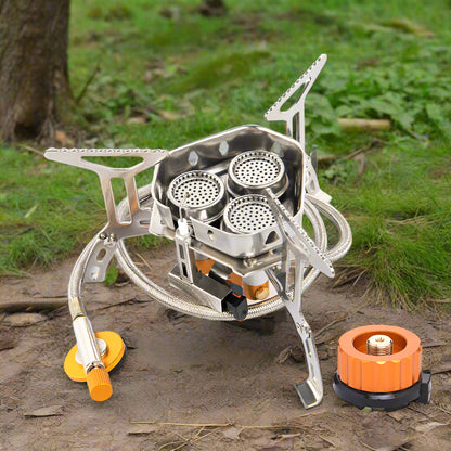 Royaleva Camping Gas Stove - High-Power Portable Outdoor Cooking Equipment - With adapator