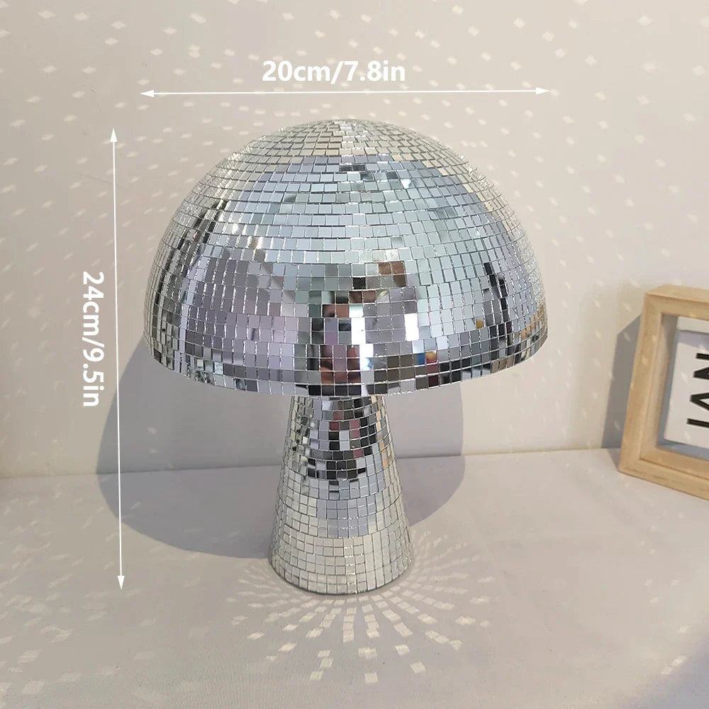 Royaleva Disco Mushroom Sculpture - Handmade Mirrored Decor, Reflective Art Piece - Height 9.5 inch (24 cm)