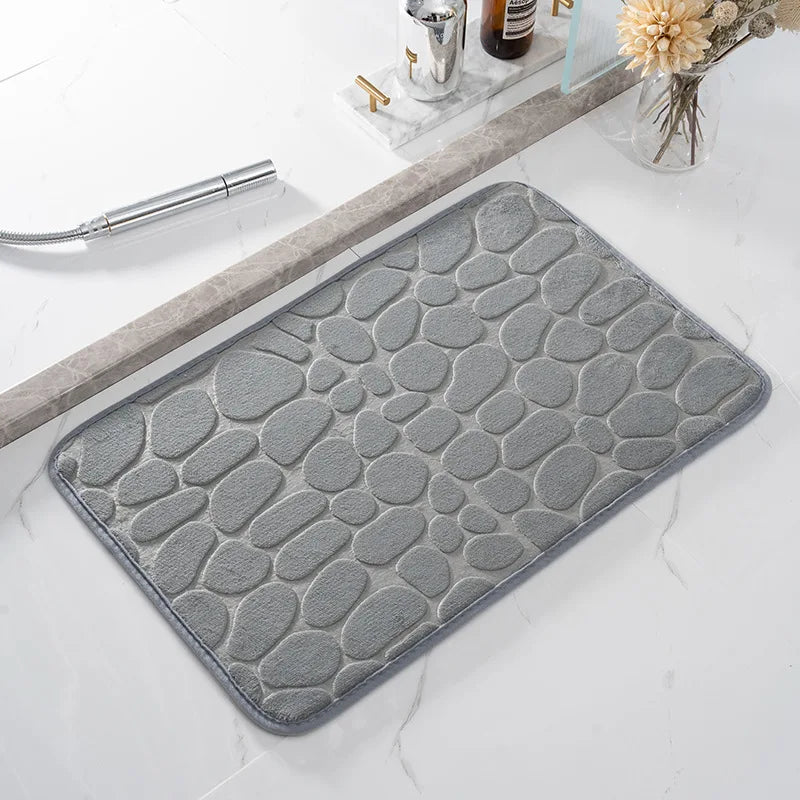 Royaleva Embossed Non-Slip Bathmat - Memory Foam Cobblestone Design for Ultimate Comfort - Gray / 16" x 24"