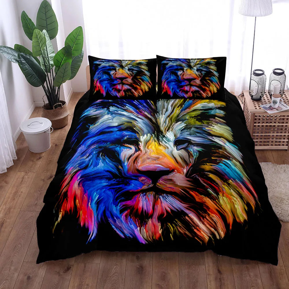 Royaleva Space Nebula Duvet Cover Set - Vibrant Bedding for Queen & King Sizes - Lion / 210x210cm