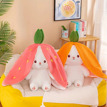 Royelux Reversible Bunny Plush Doll - Soft Carrot & Strawberry Rabbit Pillow Toy