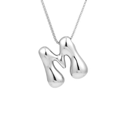 Royelux A-Z Balloon Bubble Letter Pendant Necklace – Silver Chunky Initial Jewelry