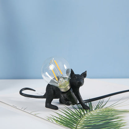 Royaleva Say Cheese Mouse Table Lamp - Artistic Resin LED Light Decor - Black Kneeling