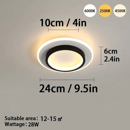 Modern LED Ceiling Light - Tri-Color Dimmable Surface Mount Fixture - Circle Black