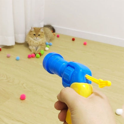 Pawellure Interactive Cat Ball Launcher Toy Gun with 30 Plush Balls for Engaging Play