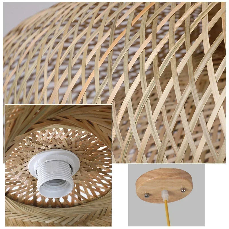 Royaleva Classic Bamboo Rattan Chandelier - Handmade Weaving Pendant Light - A