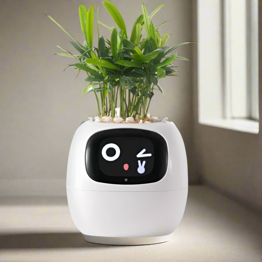 Smart Plant Pot with AI Sensors – Interactive Planter for Easy Plant Care - White