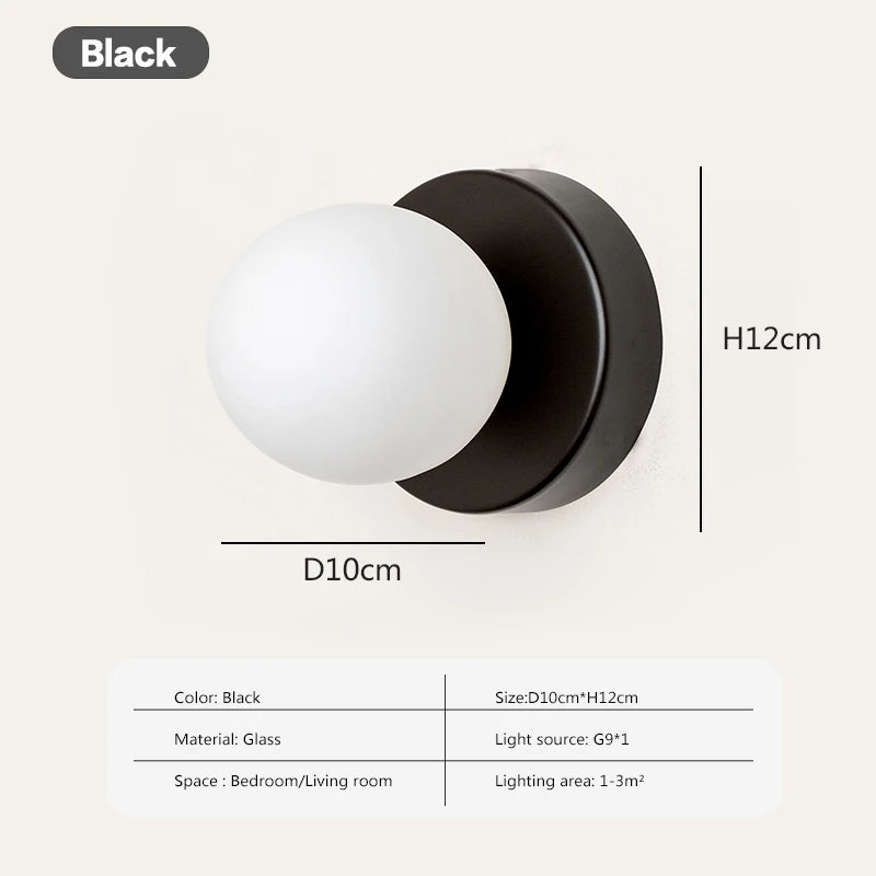 Royaleva Nordic LED Glass Wall Lamp – Minimalist Orb Sconce for Modern Interiors - Black