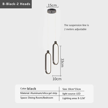 Royelux Minimalist LED Pendant Chandelier – Modern Elegance for Living Spaces - C-Black-1head / Warm White (no RC )