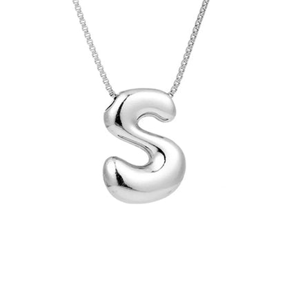 Royelux A-Z Balloon Bubble Letter Pendant Necklace – Silver Chunky Initial Jewelry