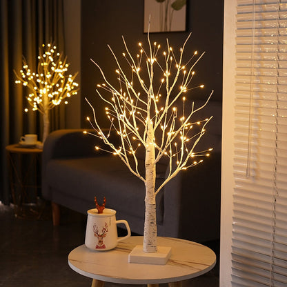 55cm Nordic Birch Tree Light with warm white LED lights, battery-powered and bendable branches