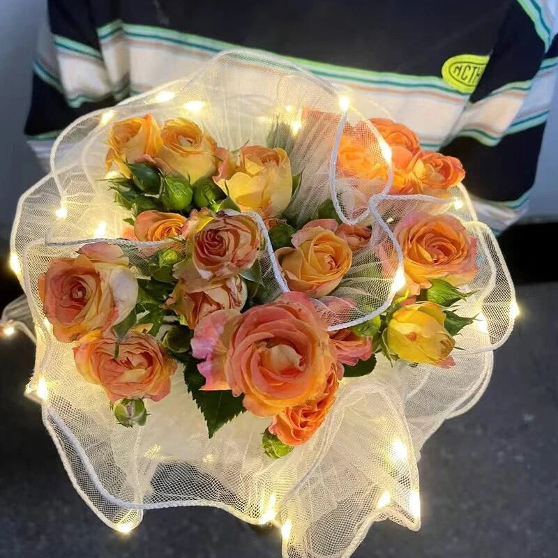 Royaleva LED Flower Bouquet Wrapper – Elegant Tulle Roll with Warm White LED Lights