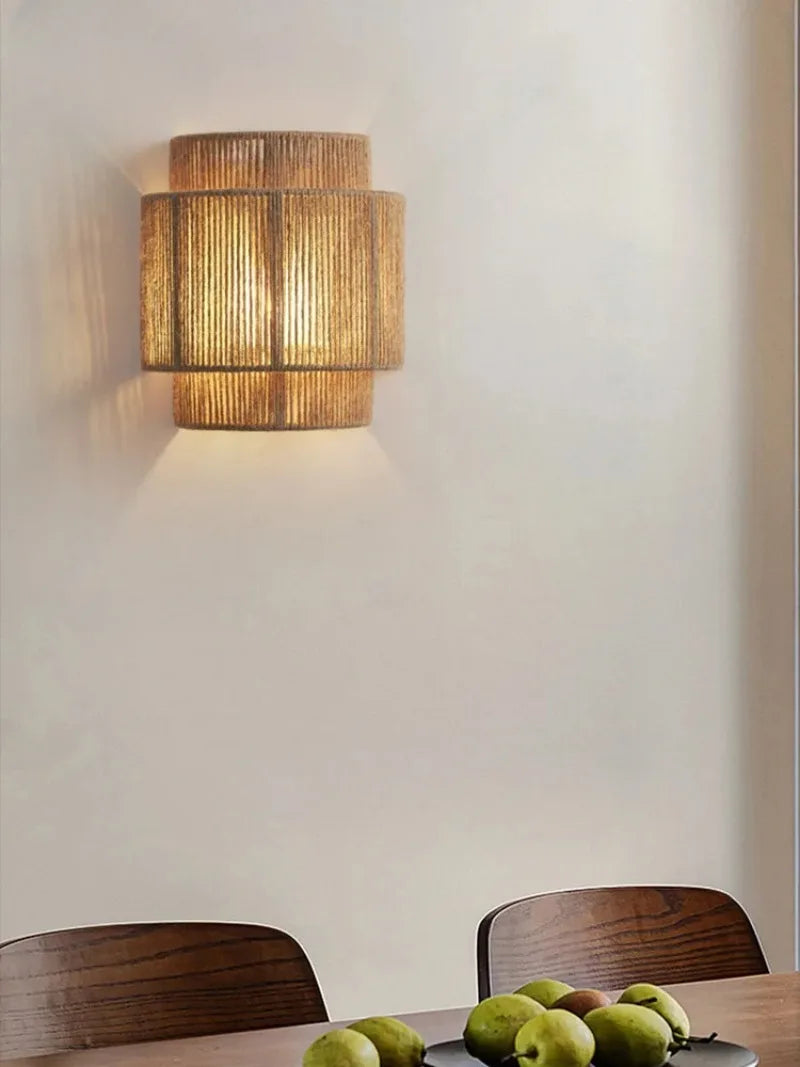 Royaleva Wabi-Sabi Rattan Wall Lamp with LED E27 for Bedroom & Living Room - Yellow / Warm White (2700-3500K)