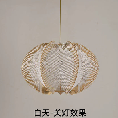 Modern Wood Hemp Rope Chandelier – Retro E27 Lamp for Bedroom and Bar - A