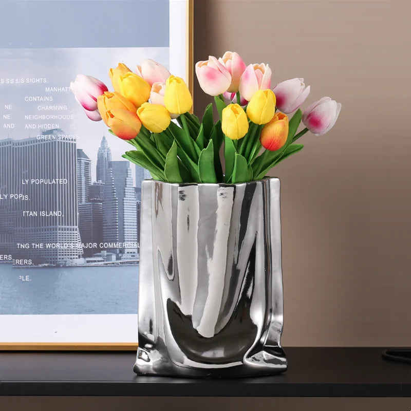 Royelux Silver Ruffled Ceramic Vase – Elegance Redefined