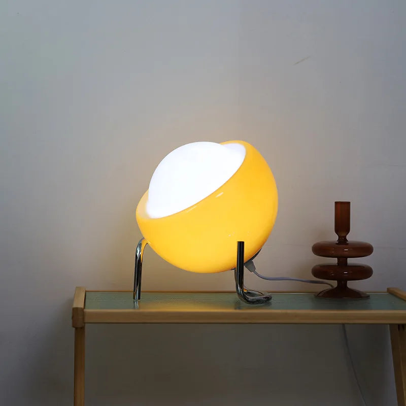 Bauhaus-inspired glass table lamp with retro LED lighting, perfect for bedroom and living room ambiance.