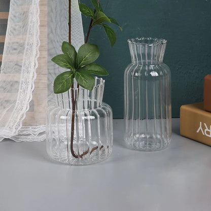 Royelux Glass Hydroponic Vase - Elegant Striped Vase for Flower Arrangements