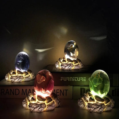 Lava Dragon Egg Statue with glowing LED base, featuring a dragon encased in a transparent egg, perfect for home décor or as a collectible gift.