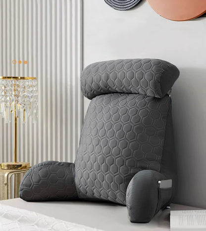 Royaleva Backrest Pillow with Arms - Adjustable Headrest & Washable Cover - Gray