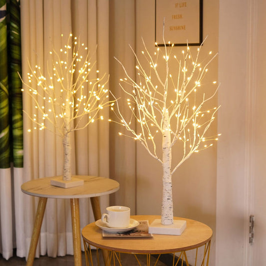 55cm Nordic Birch Tree Light with warm white LED lights, battery-powered and bendable branches