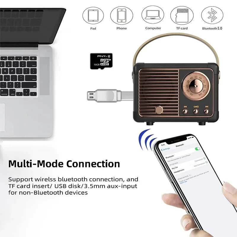 Portable Bluetooth Speaker – Multi-Mode Wireless Mini Speaker with Retro Design