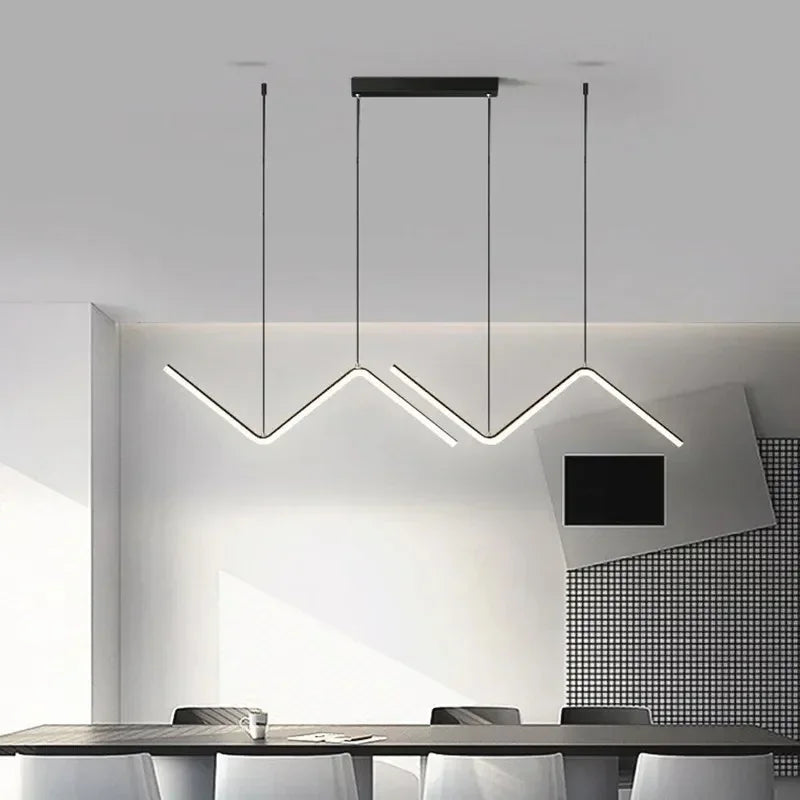 Royallure Modern LED Ceiling Chandelier - Sleek Z-Shape Pendant Light with Dimming - Blanc / Lumière Froide sans télécommande