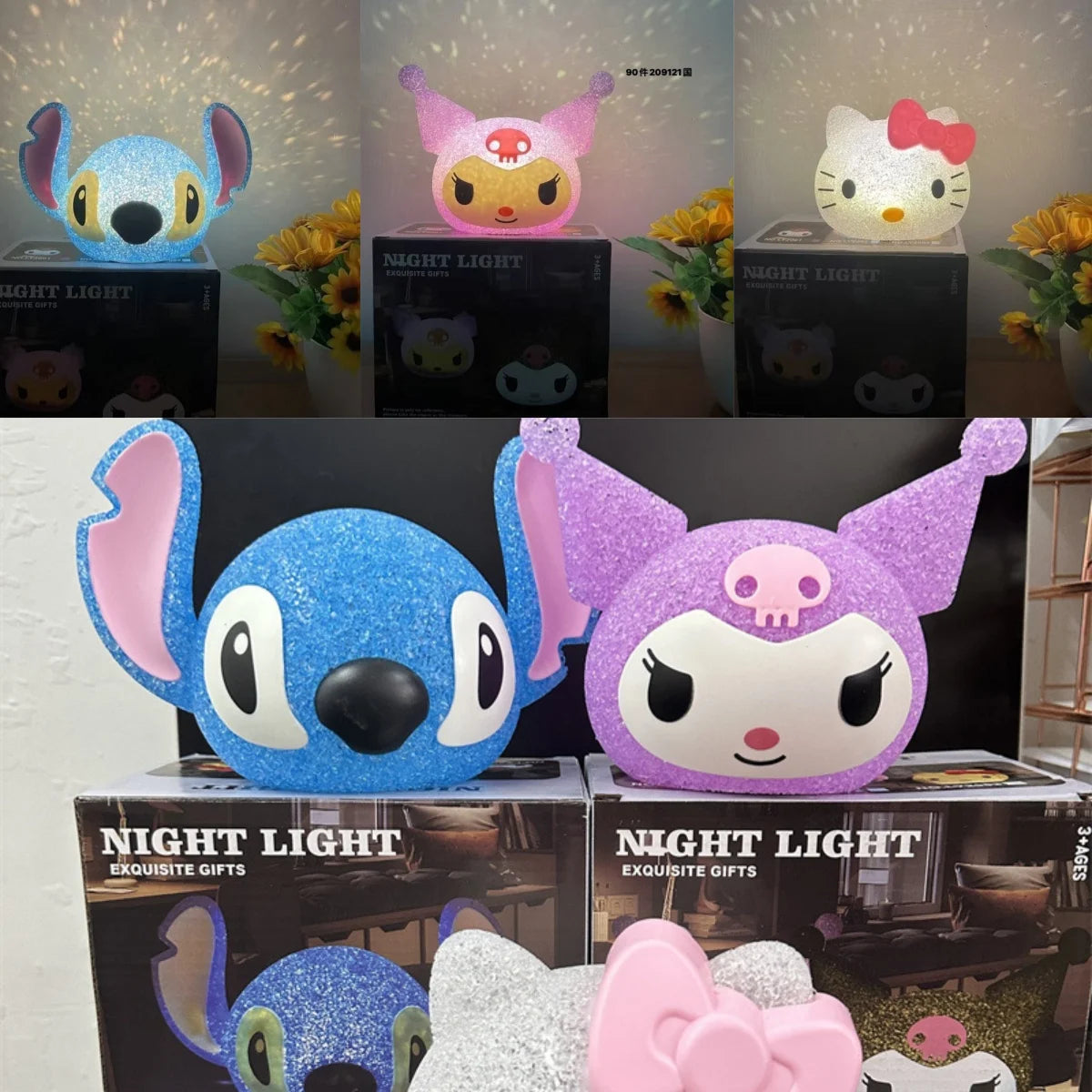 Stitch projection night light featuring a 3D cartoon design, perfect for kids’ rooms and decorative lighting.