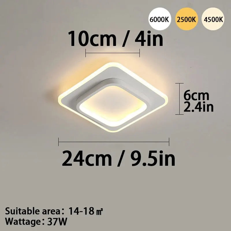 Modern LED Ceiling Light - Tri-Color Dimmable Surface Mount Fixture - Square White