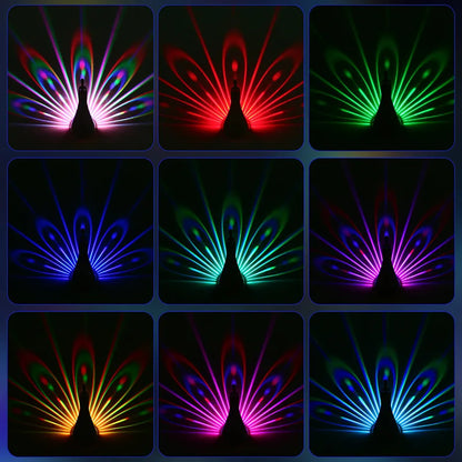 Royelux Peacock Projection Night Lamp - 12-Color Dimmable Remote-Control Atmosphere Light