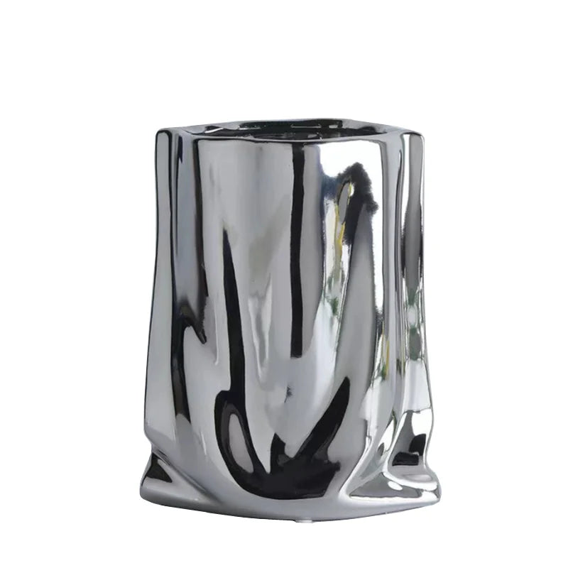 Royelux Silver Ruffled Ceramic Vase – Elegance Redefined