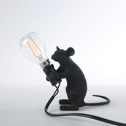 Royaleva Say Cheese Mouse Table Lamp - Artistic Resin LED Light Decor - Black Standing