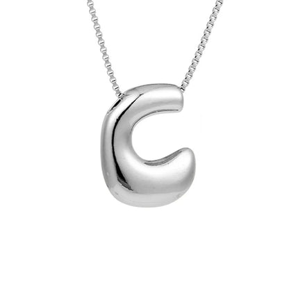 Royelux A-Z Balloon Bubble Letter Pendant Necklace – Silver Chunky Initial Jewelry