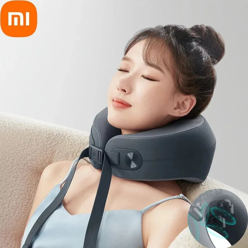 Xiaomi Smart Neck Massager with hot compress function, ergonomic design, and Mi Home App compatibility for neck and shoulder relief.