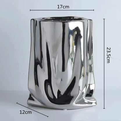 Royelux Silver Ruffled Ceramic Vase – Elegance Redefined