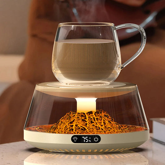 USB smart cup warmer coaster with thermostatic heating, dynamic LED lights, and precision temperature control, perfect for coffee, tea, and milk.