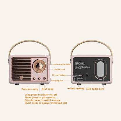 Portable Bluetooth Speaker – Multi-Mode Wireless Mini Speaker with Retro Design