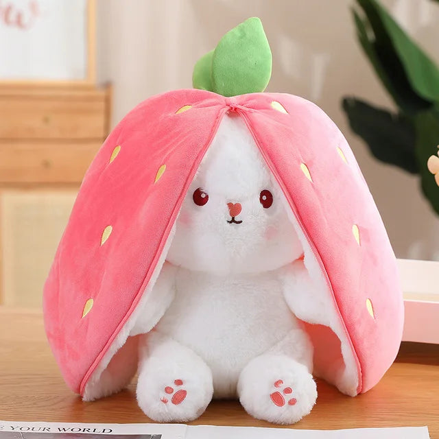 Royelux Carrot Rabbit Plush Toy - 2-in-1 Bunny in Strawberry Bag (30cm)