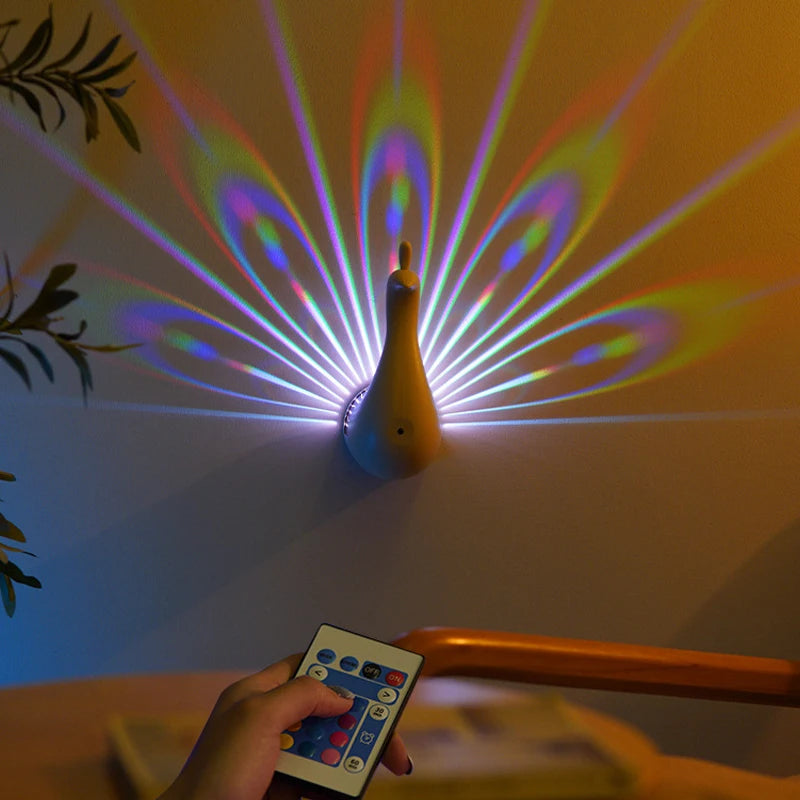 Royelux Peacock Projection Night Lamp - 12-Color Dimmable Remote-Control Atmosphere Light