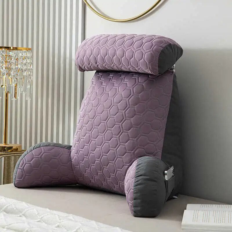 Luxora Pillow with Arms & Adjustable Headrest - Quilted Backrest Support - Purple