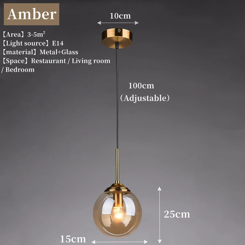 Luxury Metal Chandelier - Modern Nordic Glass Pendant Lamp - Amber / Warm White