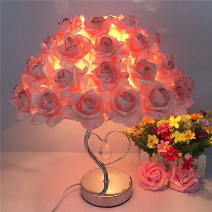 Vintage Pink Rose Desk Lamp - Creative Lamp for Bedroom Decor - V1