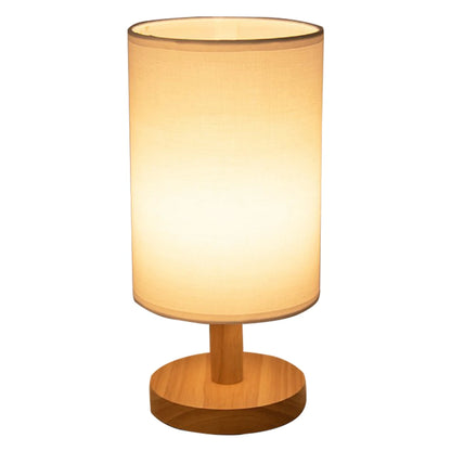 Royaleva USB Bedside Table Lamp with Wooden Base and Cylinder Shade - A