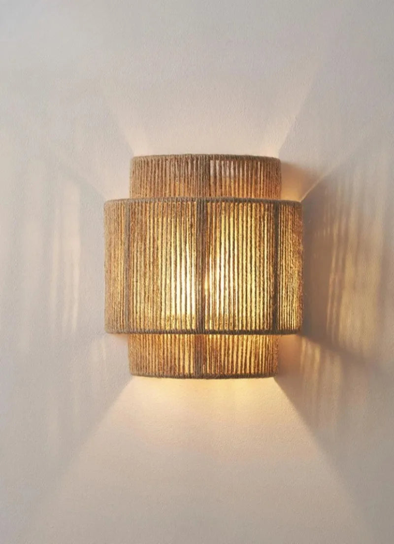 Royaleva Wabi-Sabi Rattan Wall Lamp with LED E27 for Bedroom & Living Room - Yellow / Warm White (2700-3500K)