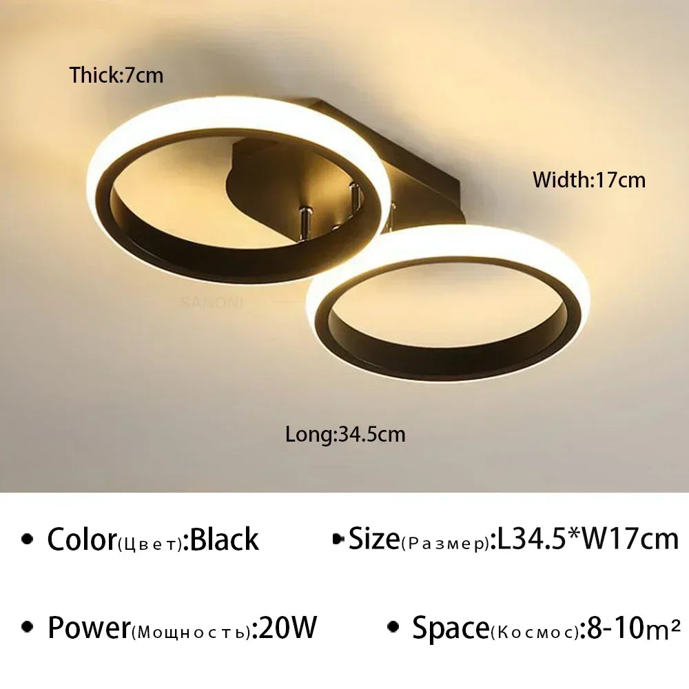 LED Ceiling Light Chandeliers - Modern Design for Aisle, Bedroom, and Living Room - Black Round 2heads / Warm White(no RC)