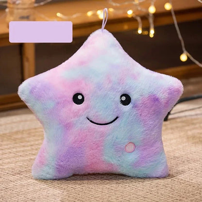 LED Star Plush Light - Soft Glowing Star Pillow Doll, Stuffed Toy for Kids & Home Decor, Perfect Birthday Gift - Purple Colorful 40x35cm