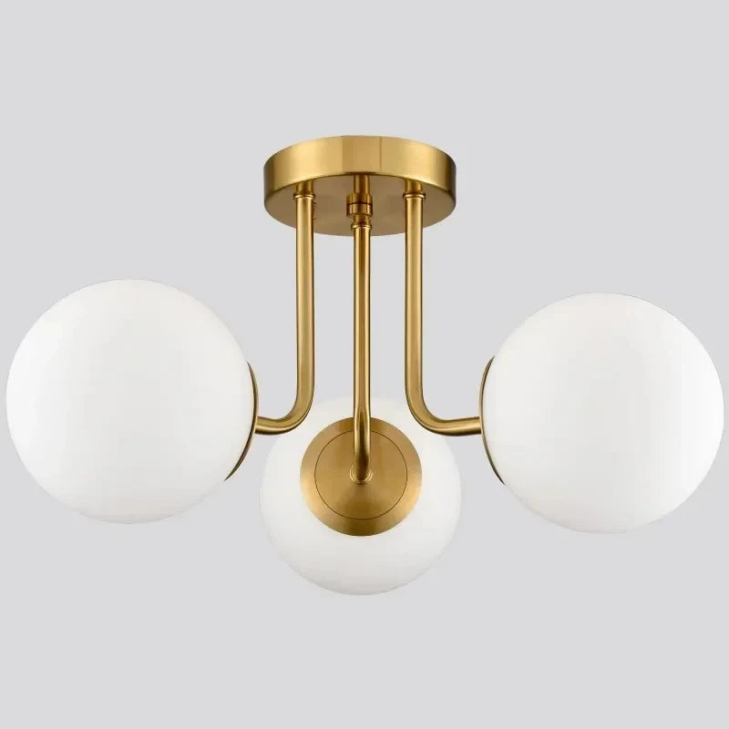 Spherical Ceiling Light – Modern Gold & White Glass Lampshade - B-3 Heads / NO BULB