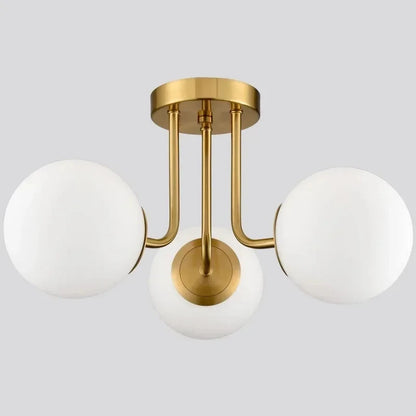 Spherical Ceiling Light – Modern Gold & White Glass Lampshade - B-3 Heads / NO BULB